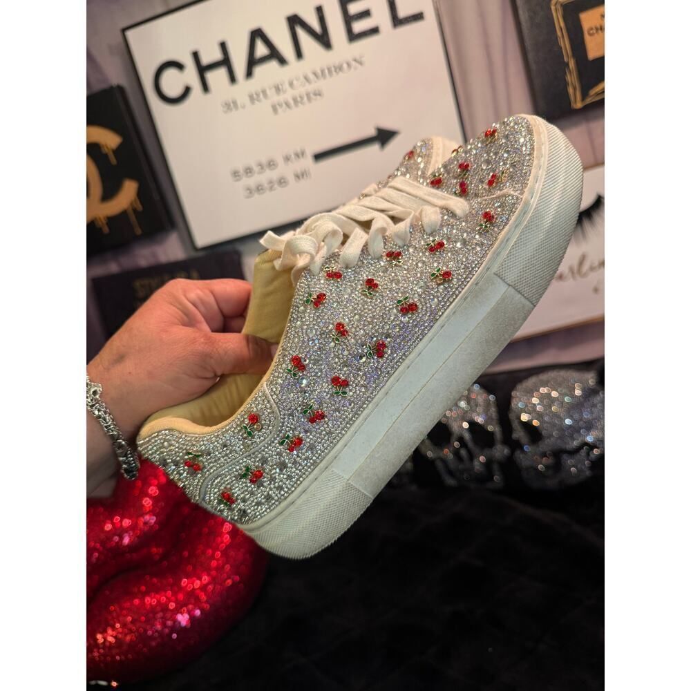 betsey Johnson rhinestone crystal cherry cherries fashion sneakers shoes flats - Picture 8 of 8